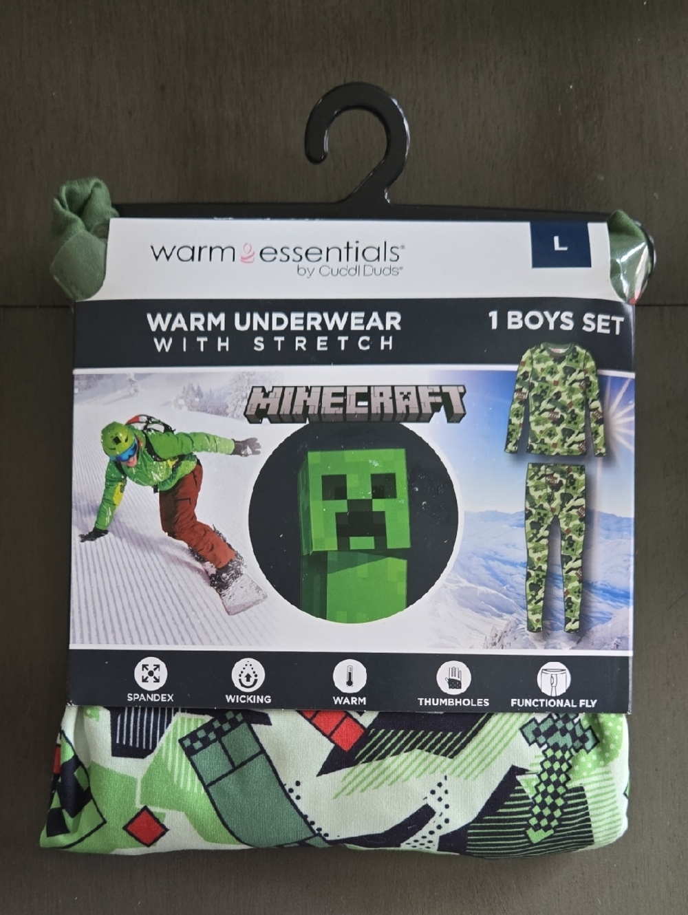 Essentials Boys Minecraft Green Camouflage Thermal Underwear Set